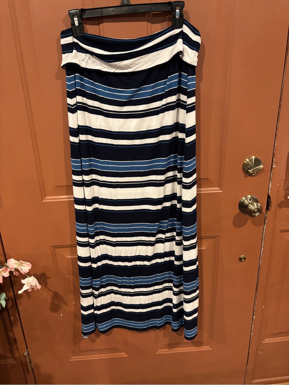 Max Studio XL Striped Blue & White Maxi Skirt